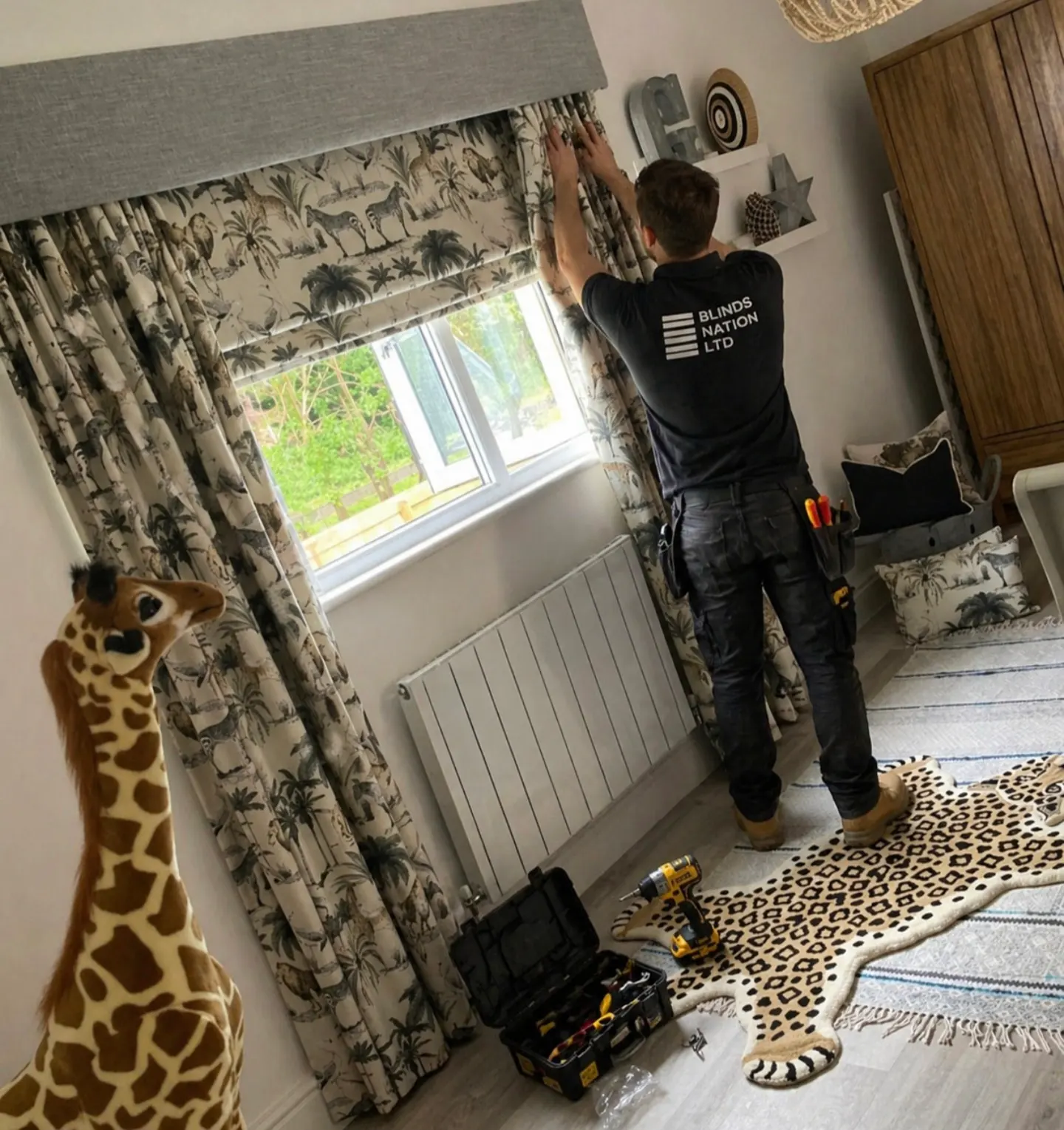 Fabric Roman blind with soft folds – Harborne Blinds